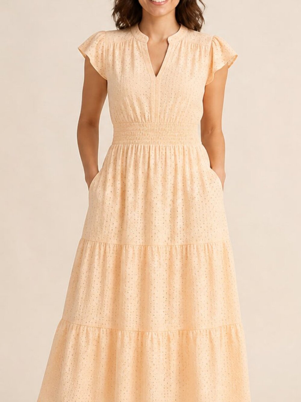 BTFBM Apricot V-Neck Tiered Boho Maxi Dress XL #7